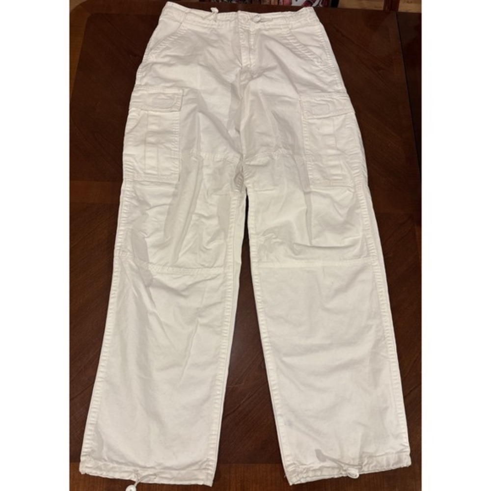 Brandy Melville Women's Adjustable Waist Kim Cargo Pants White Cotton One‎ Size